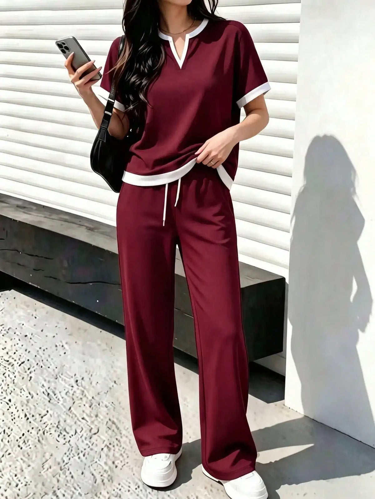 Conjunto de 2 Peças Feminino Primavera/Outono Novo Casual Versátil – Doce Malícia