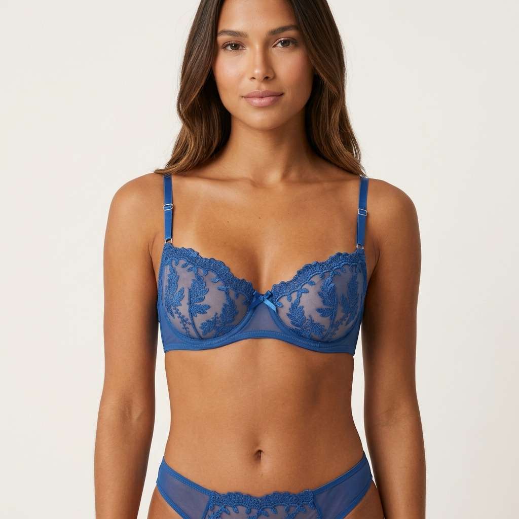 Conjunto de Lingerie Bordado Floral com Bojo – Doce Malícia - Azul