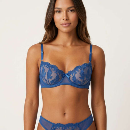 Conjunto de Lingerie Bordado Floral com Bojo – Doce Malícia - Azul