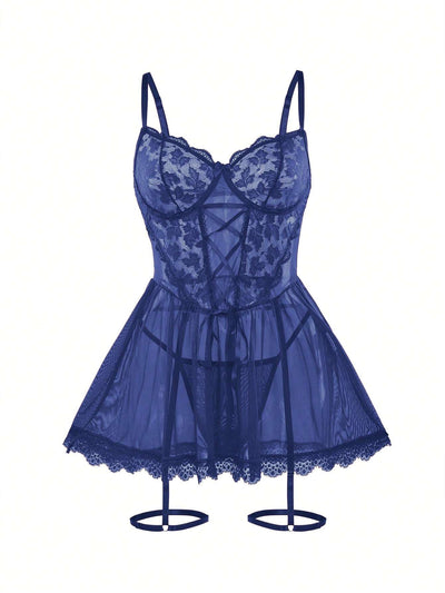Camisola Babydoll de Renda com Cinta Liga – Doce Malícia