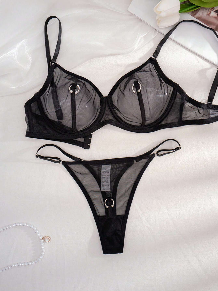 Conjunto de Lingerie Tule Transparente com Argola Preto – Doce Malícia — Doce Malícia