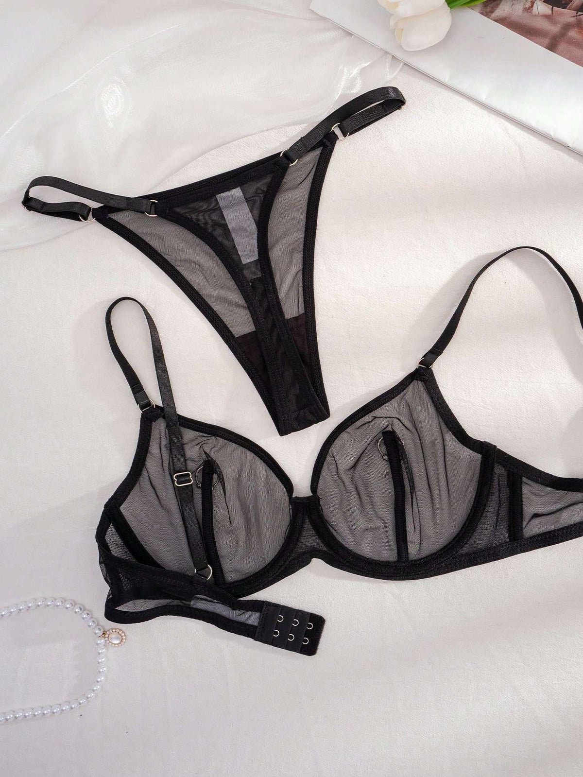 Conjunto de Lingerie Tule Transparente com Argola Preto – Doce Malícia