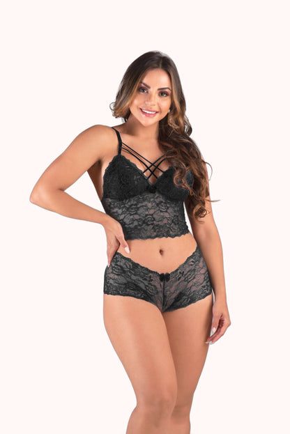 Conjunto de renda strappy sem bojo – Doce Malícia
