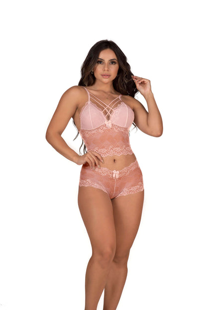 Conjunto de renda strappy sem bojo em cores sortidas – Doce Malícia