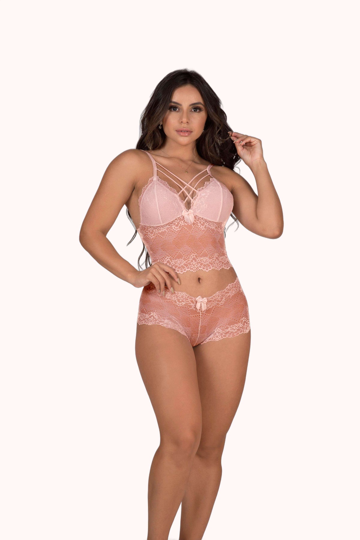 Conjunto de renda strappy sem bojo – Doce Malícia