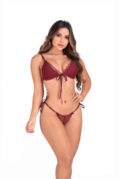 Conjunto em renda com fitas em Branco – Doce Malícia