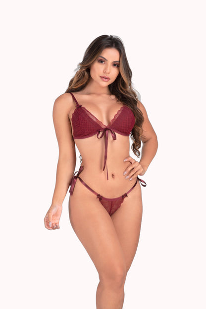 Conjunto em renda com fitas – Doce Malícia