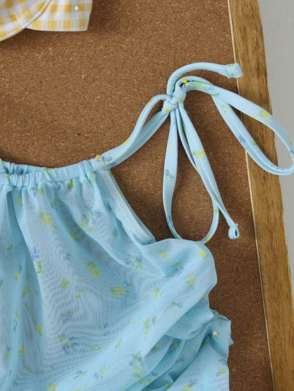 Conjunto Praia Biquíni Xadrez + Vestido Floral – Doce Malícia