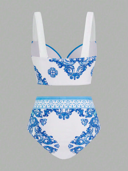 Conjunto Praia Biquíni e Saída Azulejo Português 3 Peças – Doce Malícia