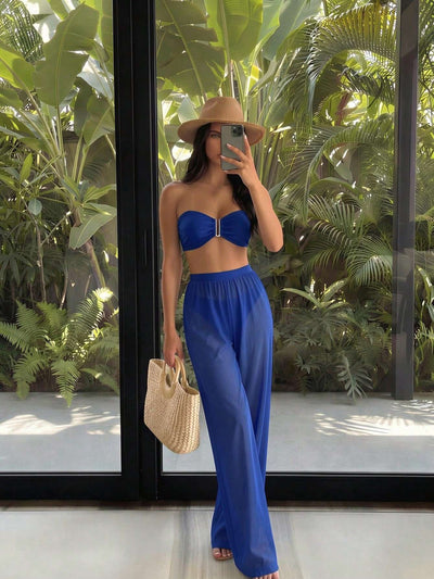 Conjunto Biquíni Bandeau + Calça Fenda – Doce Malícia