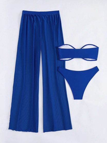 Conjunto Biquíni Bandeau + Calça Fenda – Doce Malícia