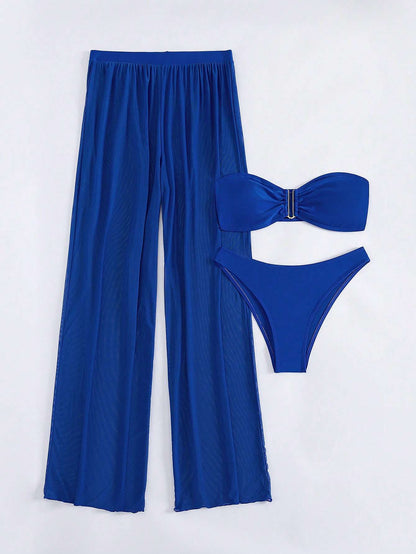 Conjunto Biquíni Bandeau + Calça Fenda – Doce Malícia