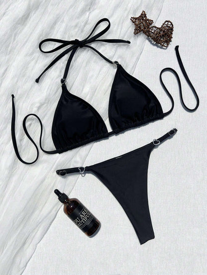 Biquíni Triangular Preto com Argola Coração – Doce Malícia