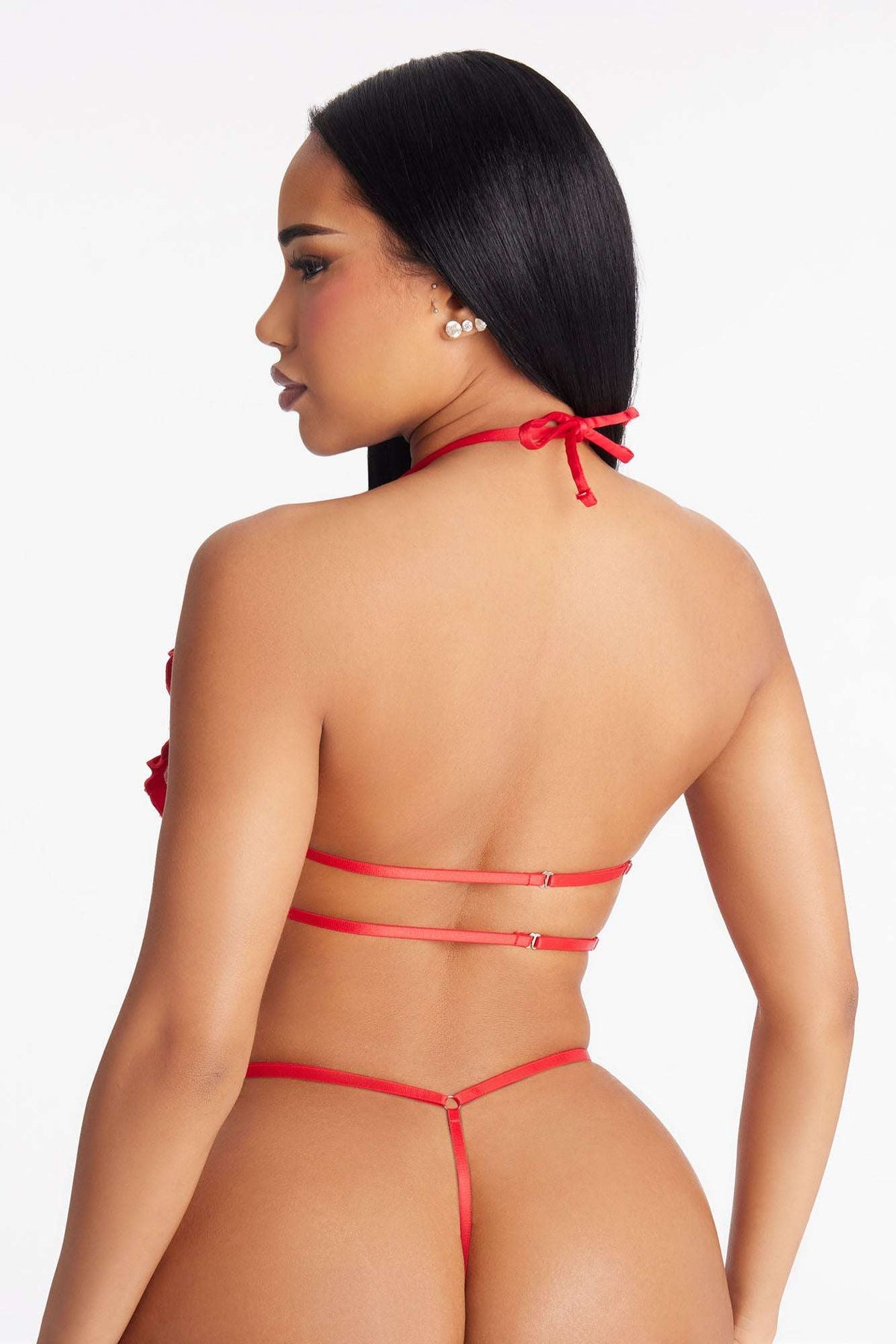 Conjunto Feminino Alcinha Strass Cetim Vermelho – Doce Malícia