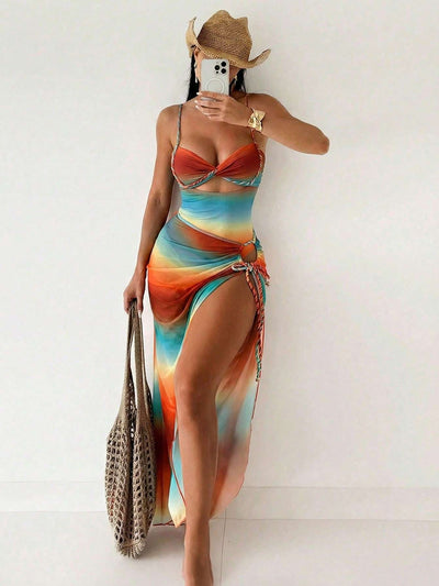 Vestido de Praia Tie Dye com Fenda e Argola – Doce Malícia