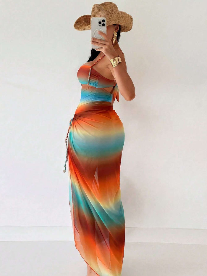 Vestido de Praia Tie Dye com Fenda e Argola – Doce Malícia — Doce Malícia