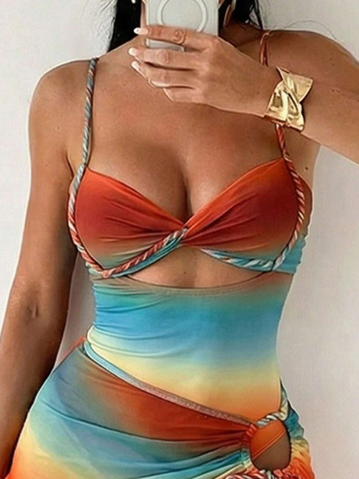 Vestido de Praia Tie Dye com Fenda e Argola – Doce Malícia