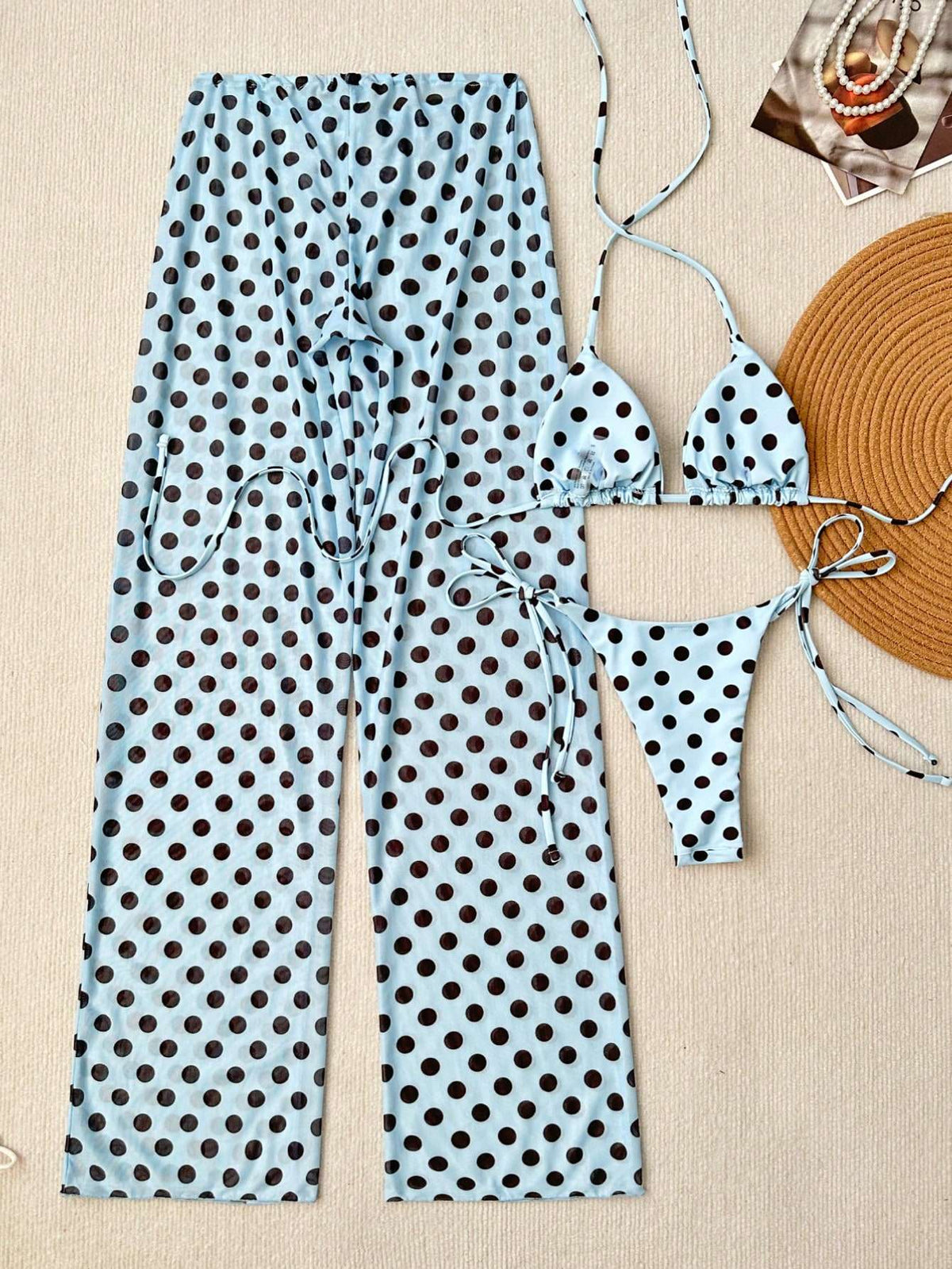 Biquíni 3 Peças Poá com Calça Pantalona – Doce Malícia