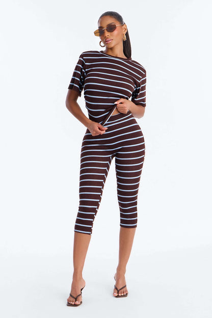 Conjunto Feminino Canelado Listrado Marrom – Doce Malícia