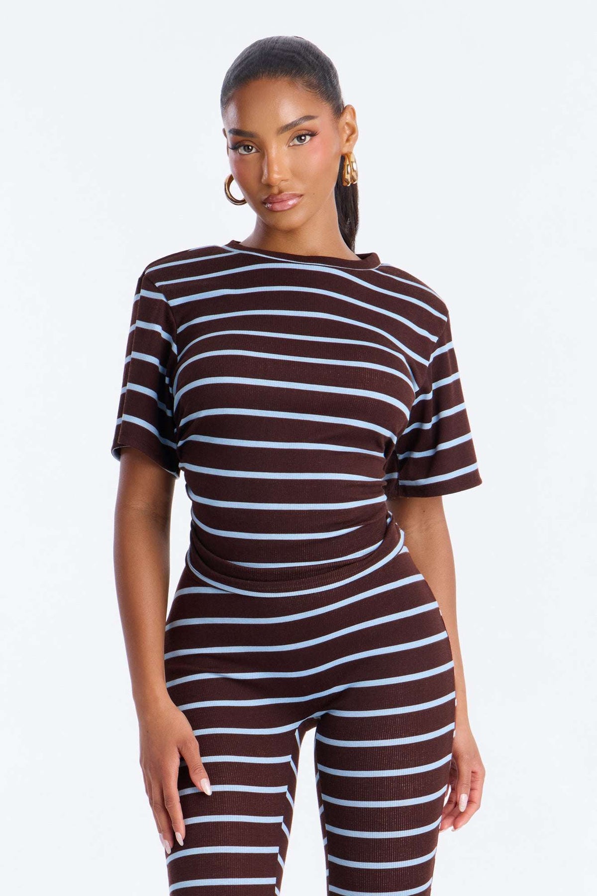 Conjunto Feminino Canelado Listrado Marrom – Doce Malícia