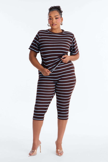 Conjunto Feminino Canelado Listrado Marrom – Doce Malícia
