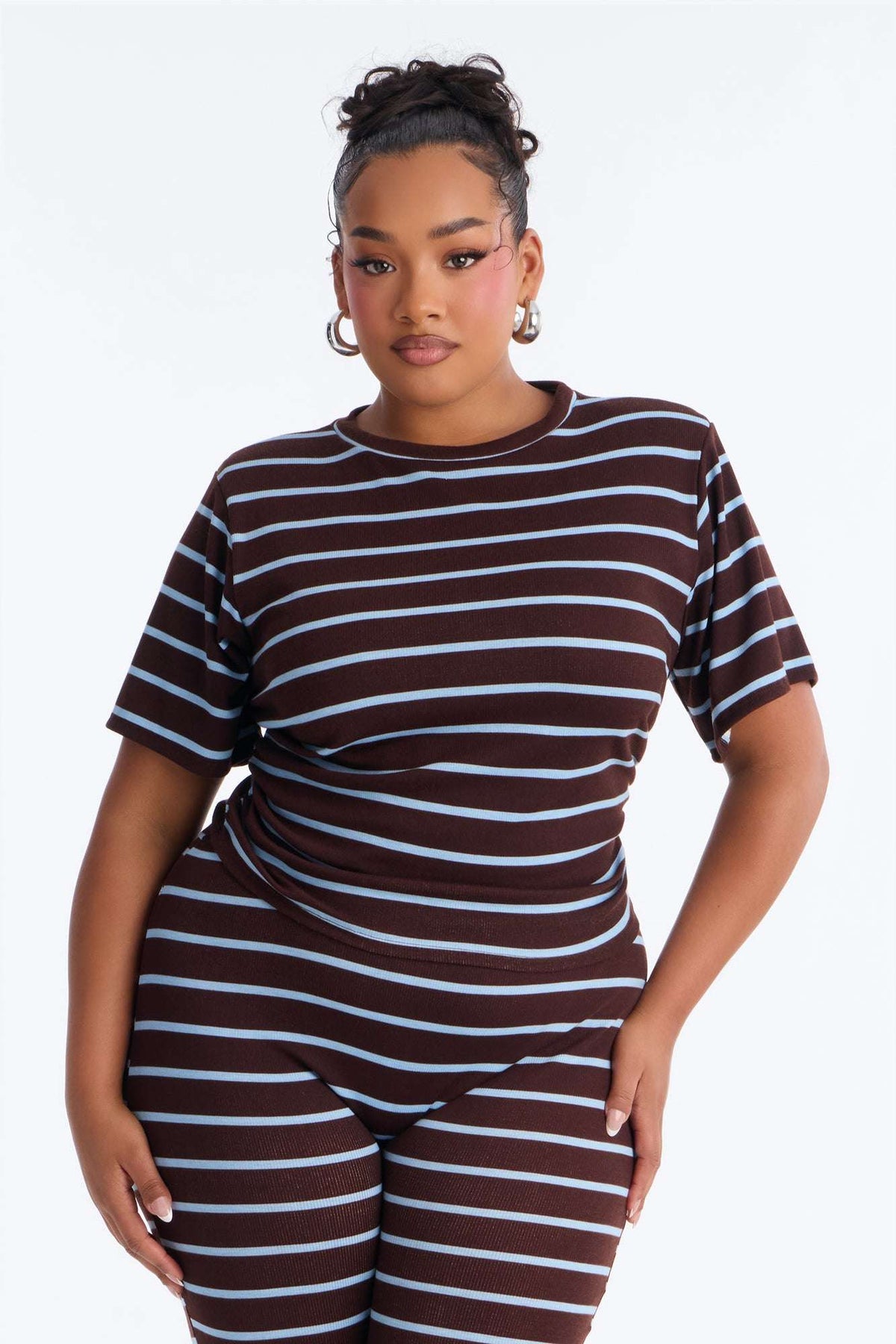 Conjunto Feminino Canelado Listrado Marrom – Doce Malícia