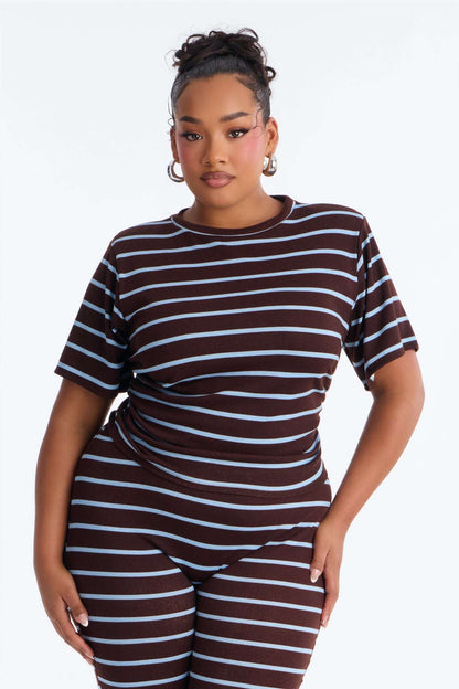 Conjunto Feminino Canelado Listrado Marrom – Doce Malícia