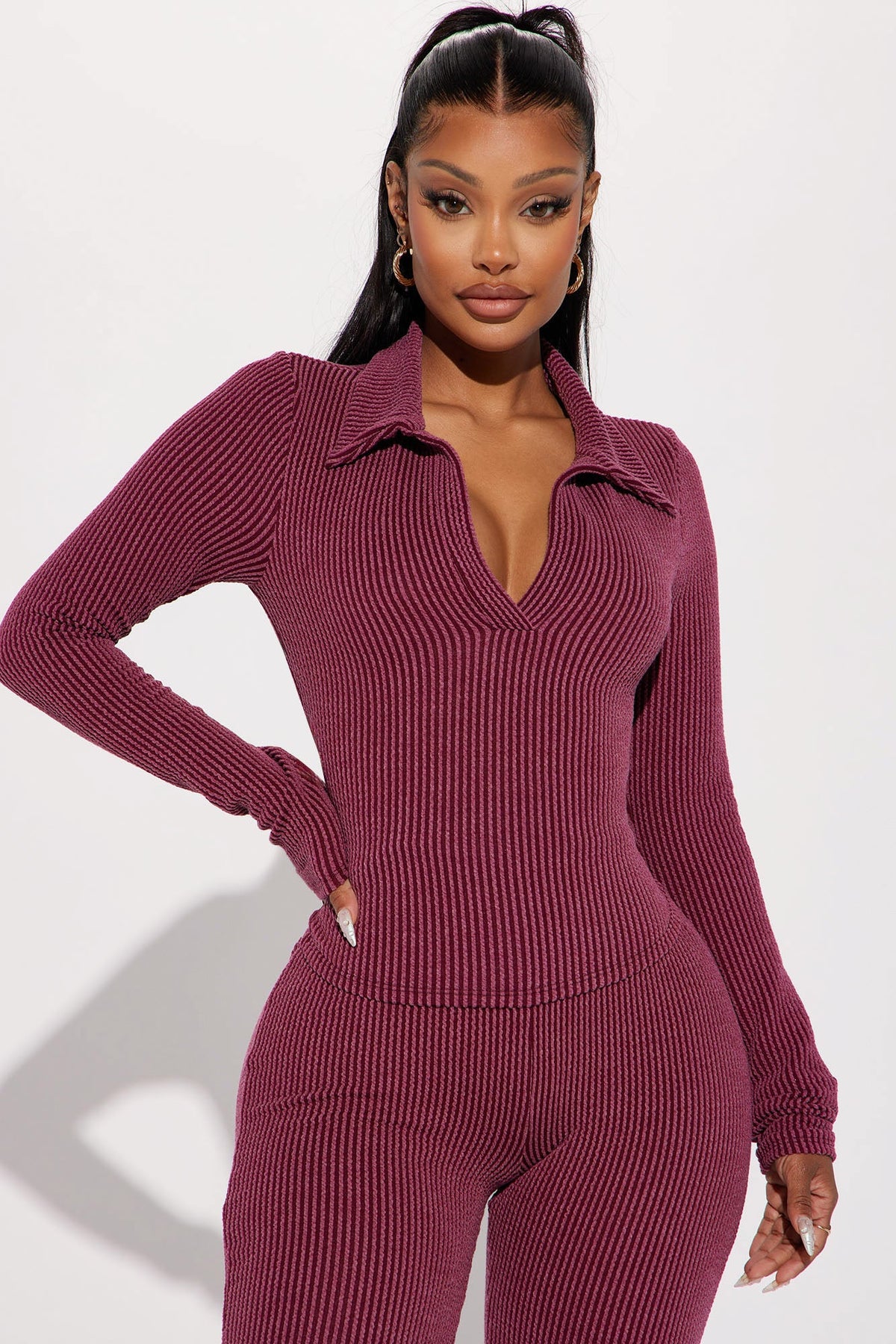 Conjunto Feminino Canelado Vinho – Doce Malícia