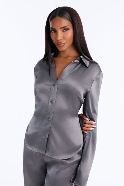 Conjunto Feminino Cetim Cinza – Doce Malícia