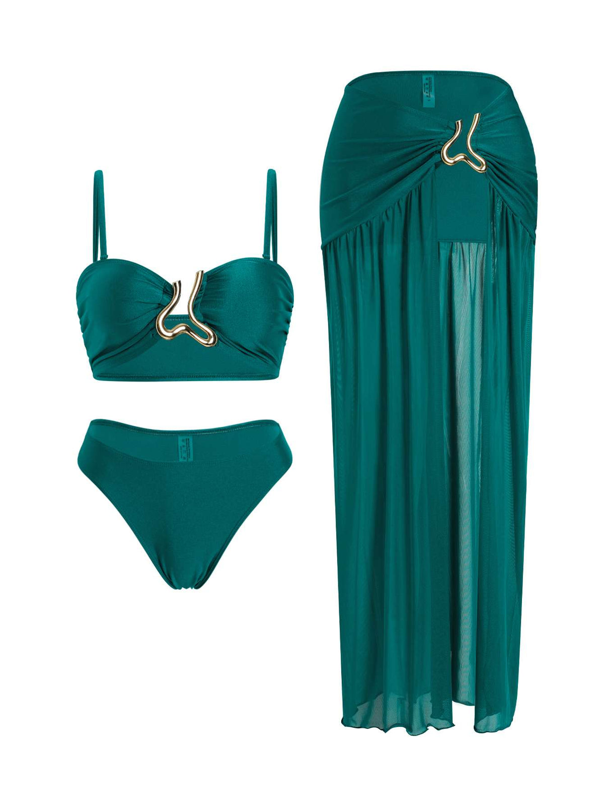 Conjunto Praia Biquíni + Saia Longa Fenda Verde Petróleo – Doce Malícia