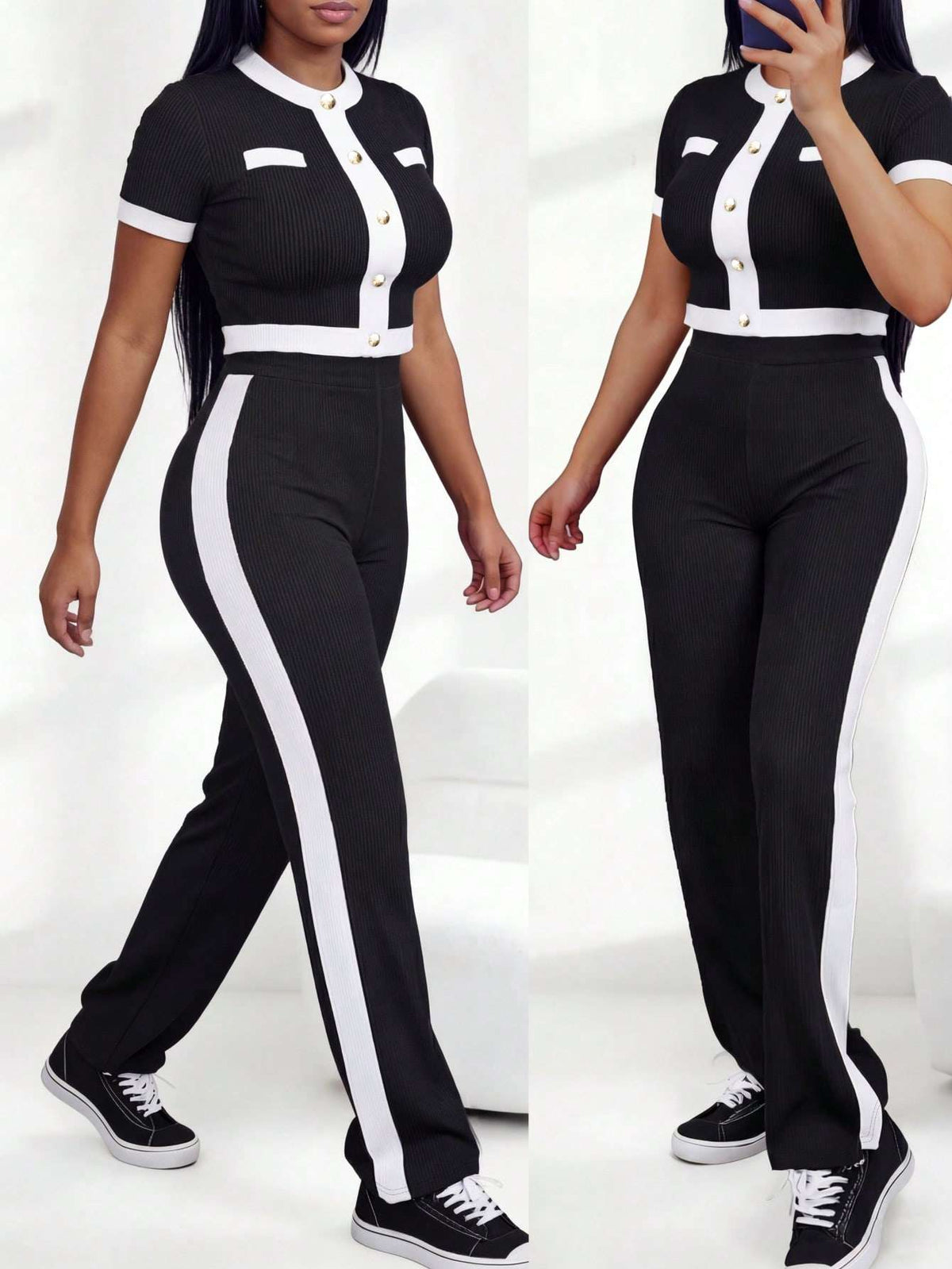 Conjunto Feminino Cintura Alta Manga Curta Preto – Doce Malícia