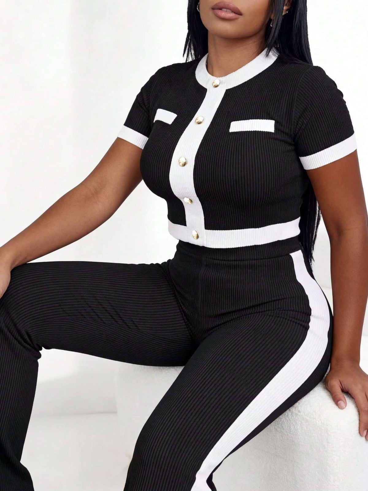 Conjunto Feminino Cintura Alta Manga Curta Preto – Doce Malícia