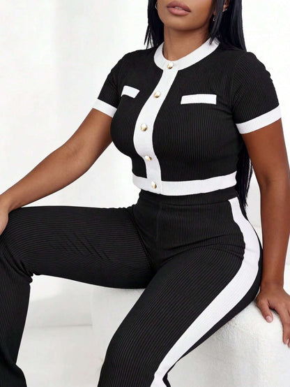 Conjunto Feminino Cintura Alta Manga Curta Preto – Doce Malícia