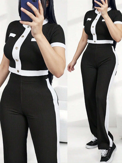 Conjunto Feminino Cintura Alta Manga Curta Preto – Doce Malícia