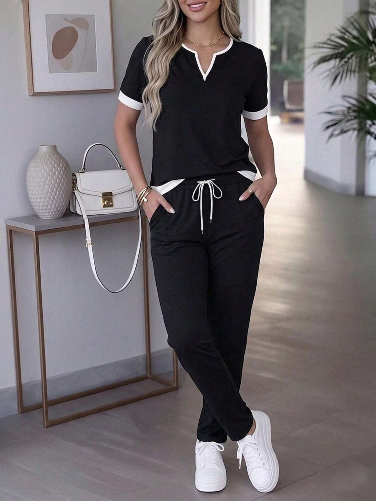 Conjunto Feminino Cintura Alta Manga Curta Preto – Doce Malícia