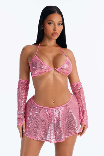 Conjunto Feminino Curto Paetê Rosa – Doce Malícia