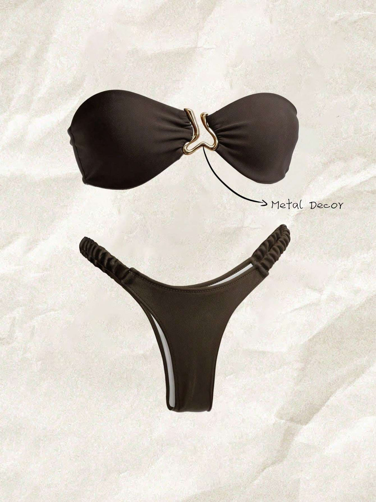 Biquíni Bandeau Marrom com Argola Metálica – Doce Malícia