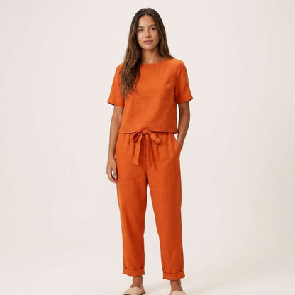 Conjunto Feminino Linho Manga Curta – Doce Malícia - Laranja