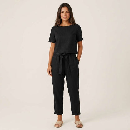 Conjunto Feminino Linho Manga Curta – Doce Malícia - Preto