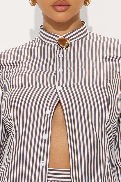 Conjunto Feminino Listrado Marrom – Doce Malícia