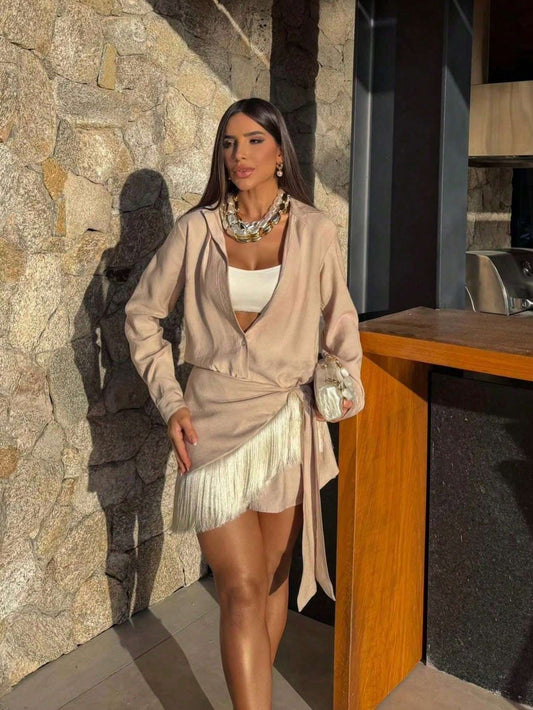 Conjunto Feminino Manga Longa Curto Branco – Doce Malícia
