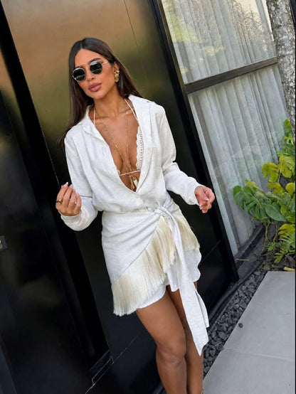 Conjunto Feminino Manga Longa Curto Branco – Doce Malícia