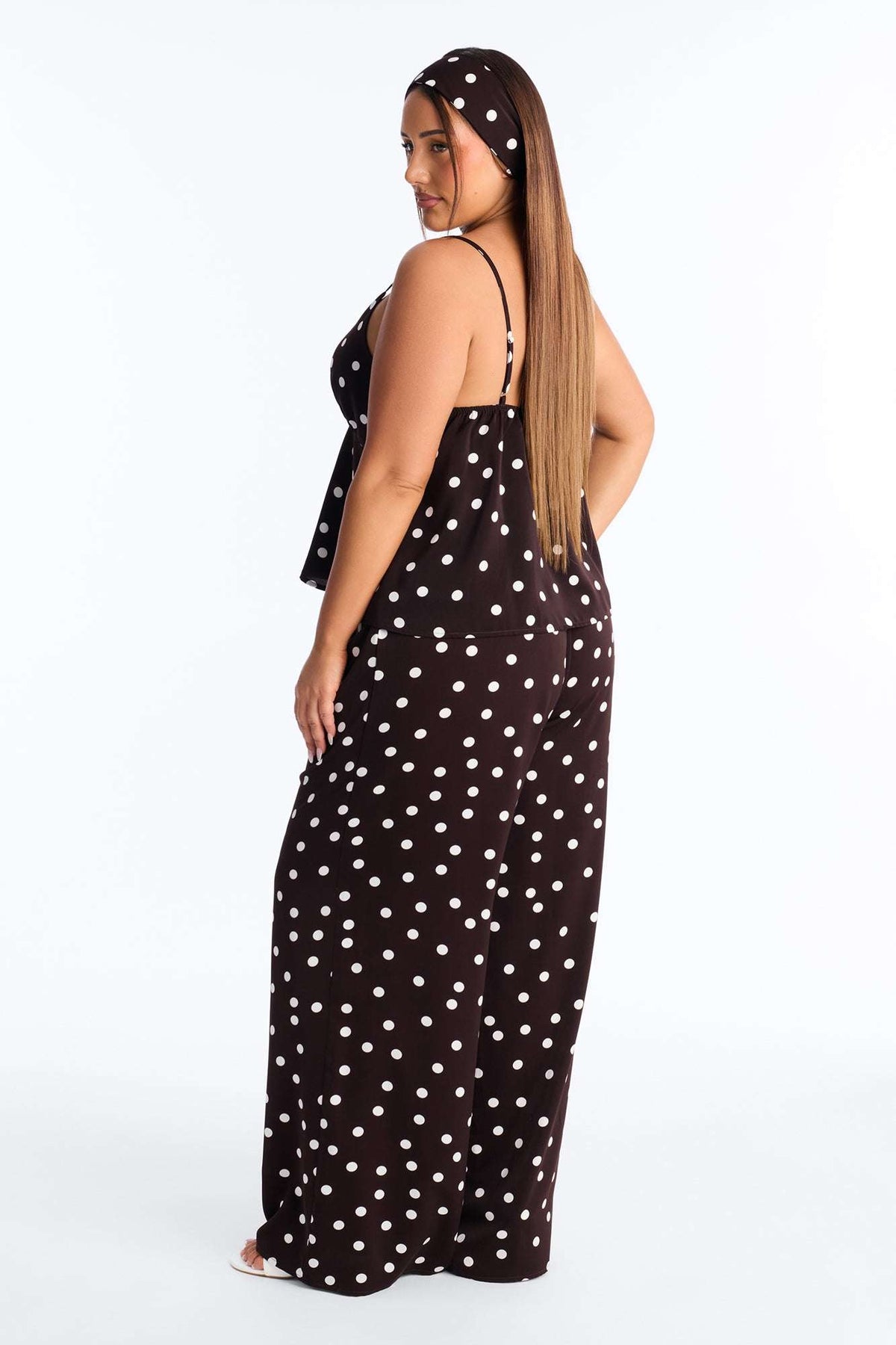 Conjunto Feminino Pantalona Cetim Poá Marrom – Doce Malícia