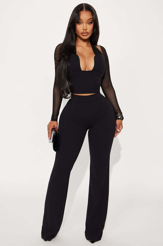 Conjunto Feminino Pantalona Frente Única Preto – Doce Malícia