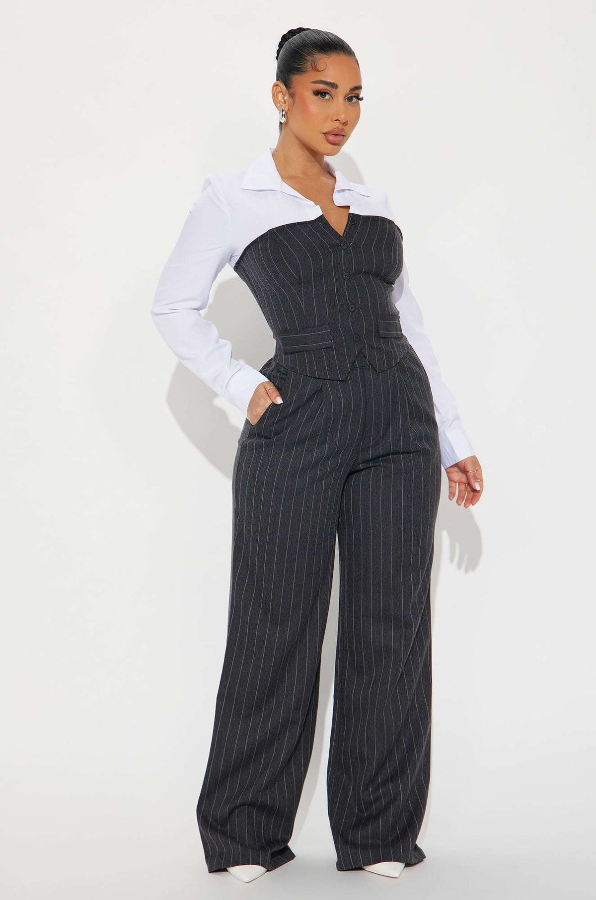 Conjunto Feminino Pantalona Listrado Preto – Doce Malícia