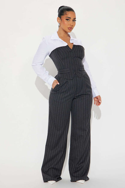 Conjunto Feminino Pantalona Listrado Preto – Doce Malícia