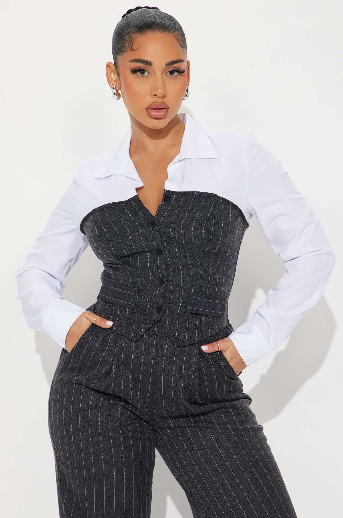 Conjunto Feminino Pantalona Listrado Preto – Doce Malícia