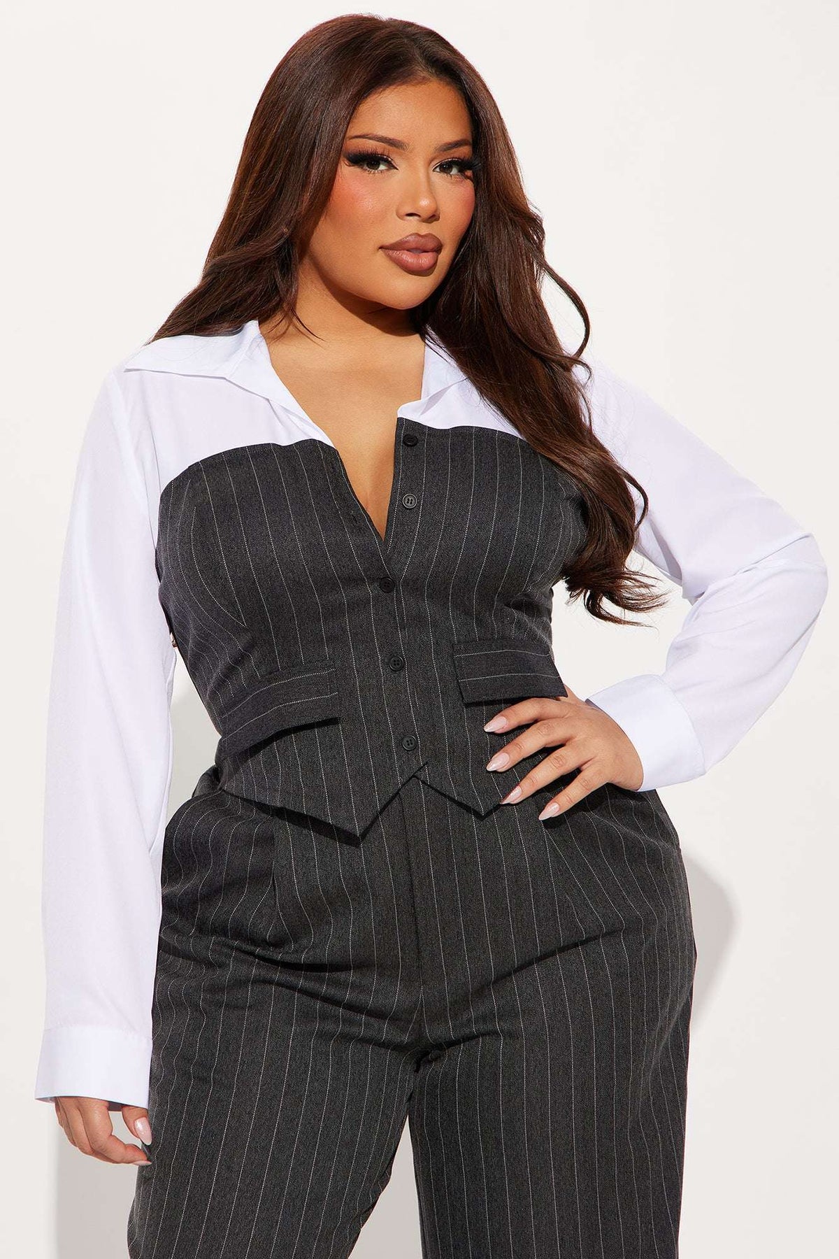 Conjunto Feminino Pantalona Listrado Preto – Doce Malícia