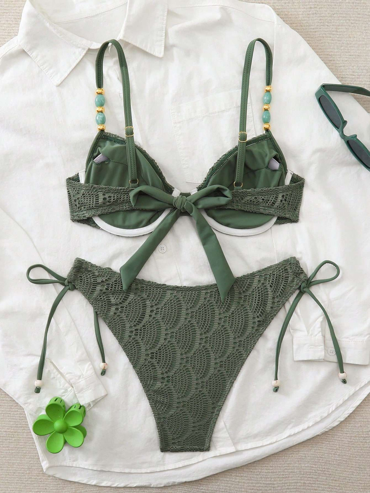 Biquíni Crochê Verde com Contas – Doce Malícia