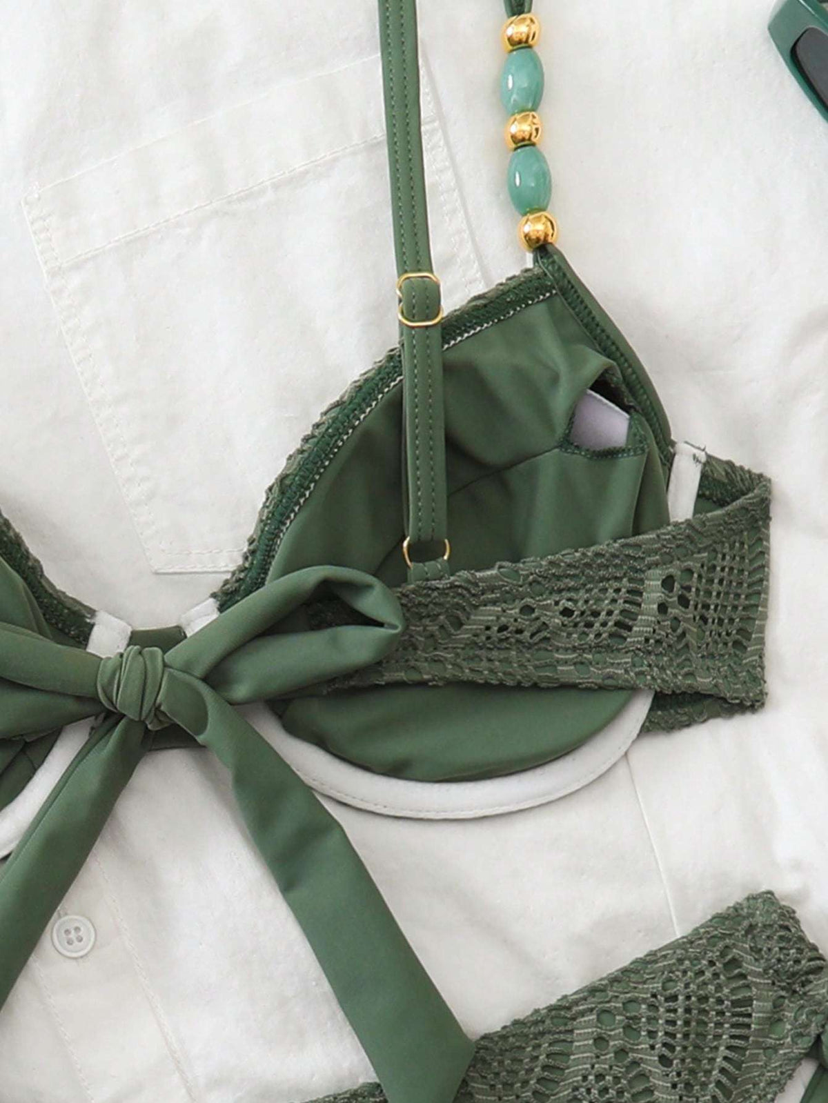 Biquíni Crochê Verde com Contas – Doce Malícia